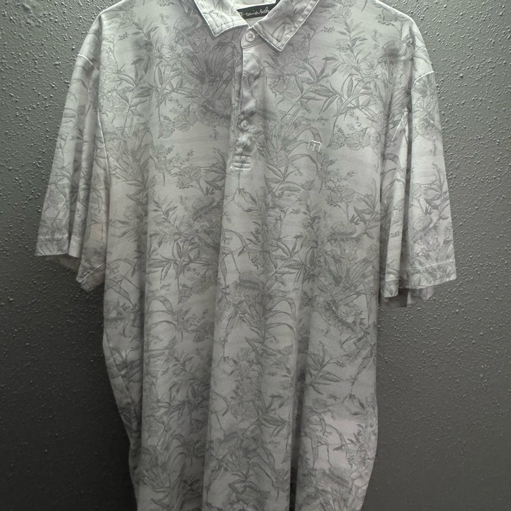 Travis Mathew Light Gray Floral Polo Shirt